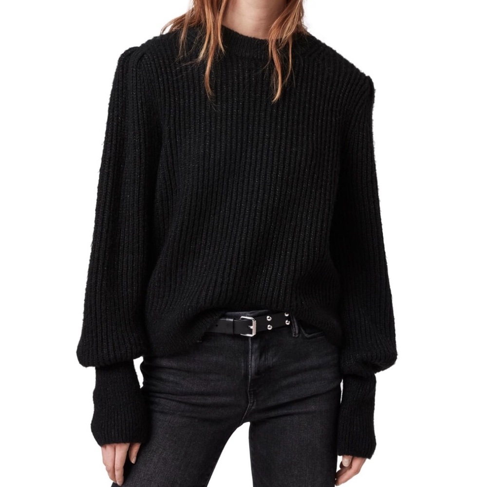 All Saints Metallic Black Ribbed Sweater